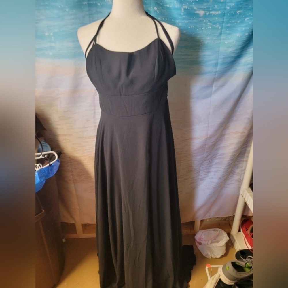 LULU'S Size Medium Long Black Gown High Slit Spaghetti Strap